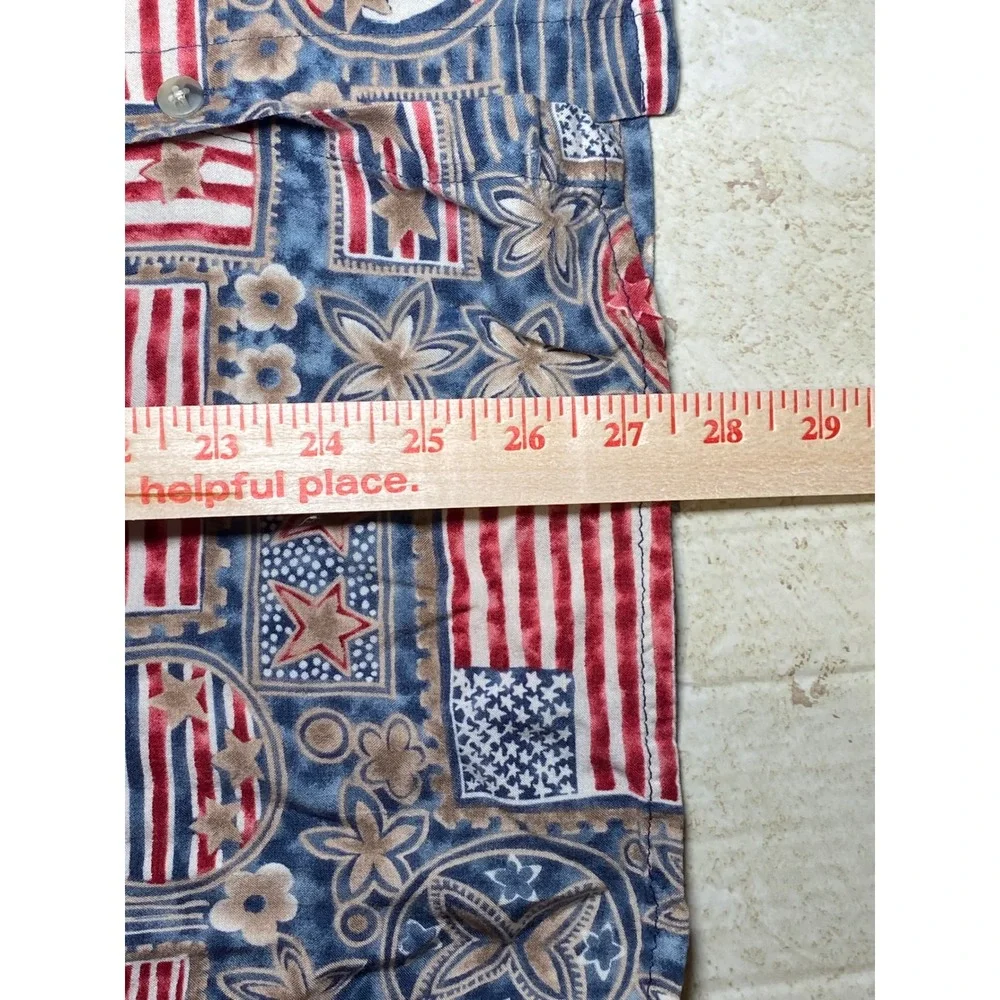 Campia Moda Mens American Flag Rayon Short Sleeve Button Down Shirt Blue‎ Red M